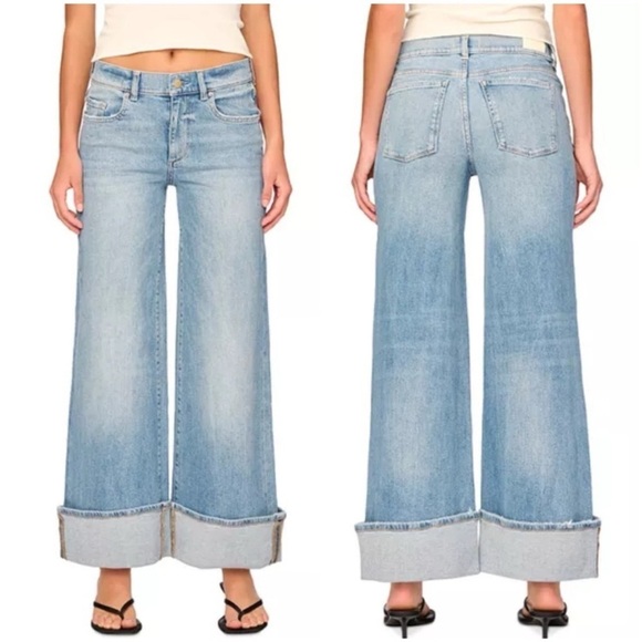DL1961 Hepburn wide leg cuffed jeans in light medium wash - Picture 1 of 9